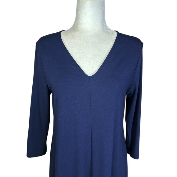 Eileen Fisher Minimalist Dress Med Navy Lagenlook V Neck Asymmetrical - Picture 7 of 11